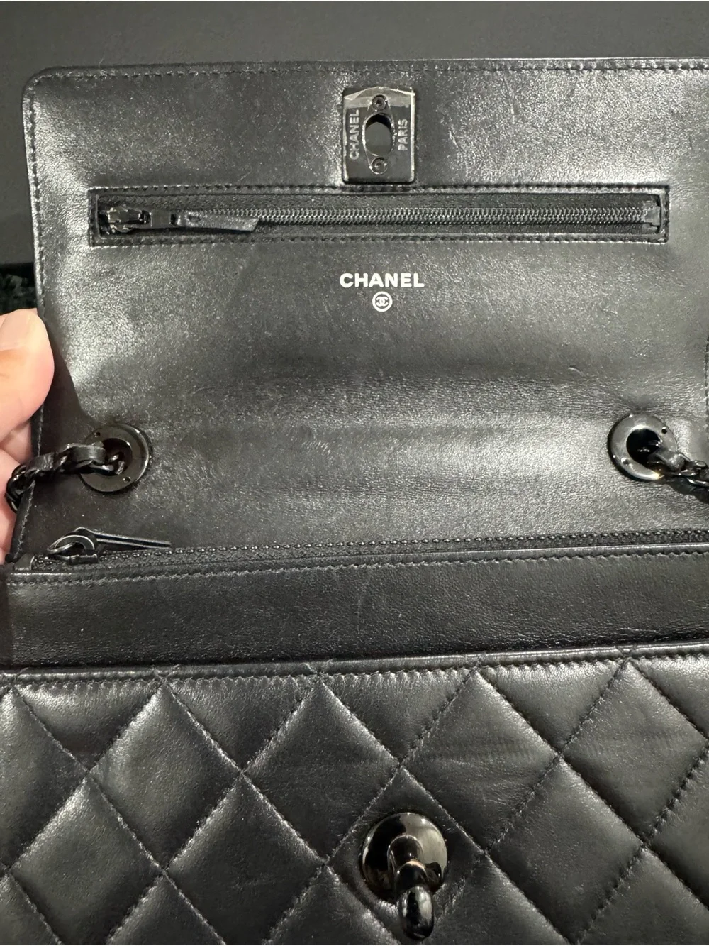 CHANEL Black Quilted Lambskin Crossbody Wallet-on-Chain